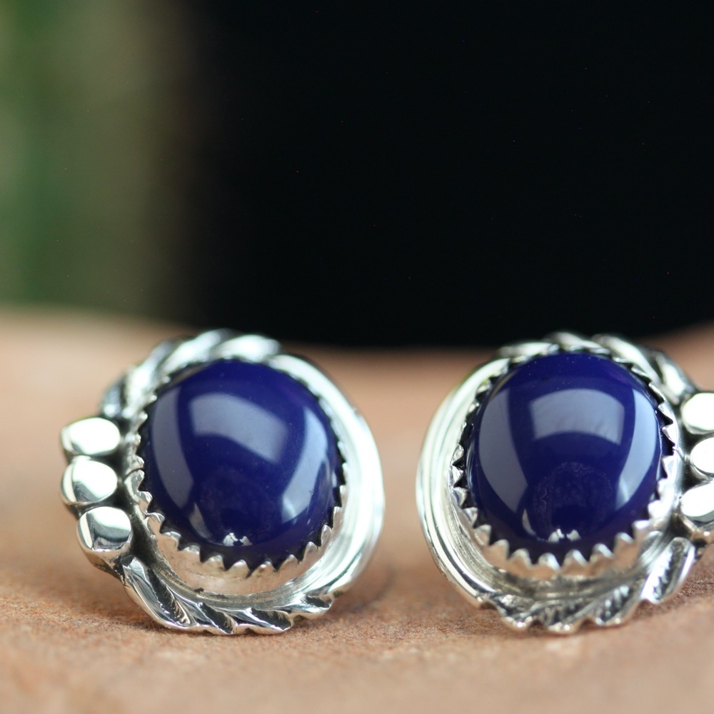 Navajo Sterling Silver Lapis Oval Post Earrings